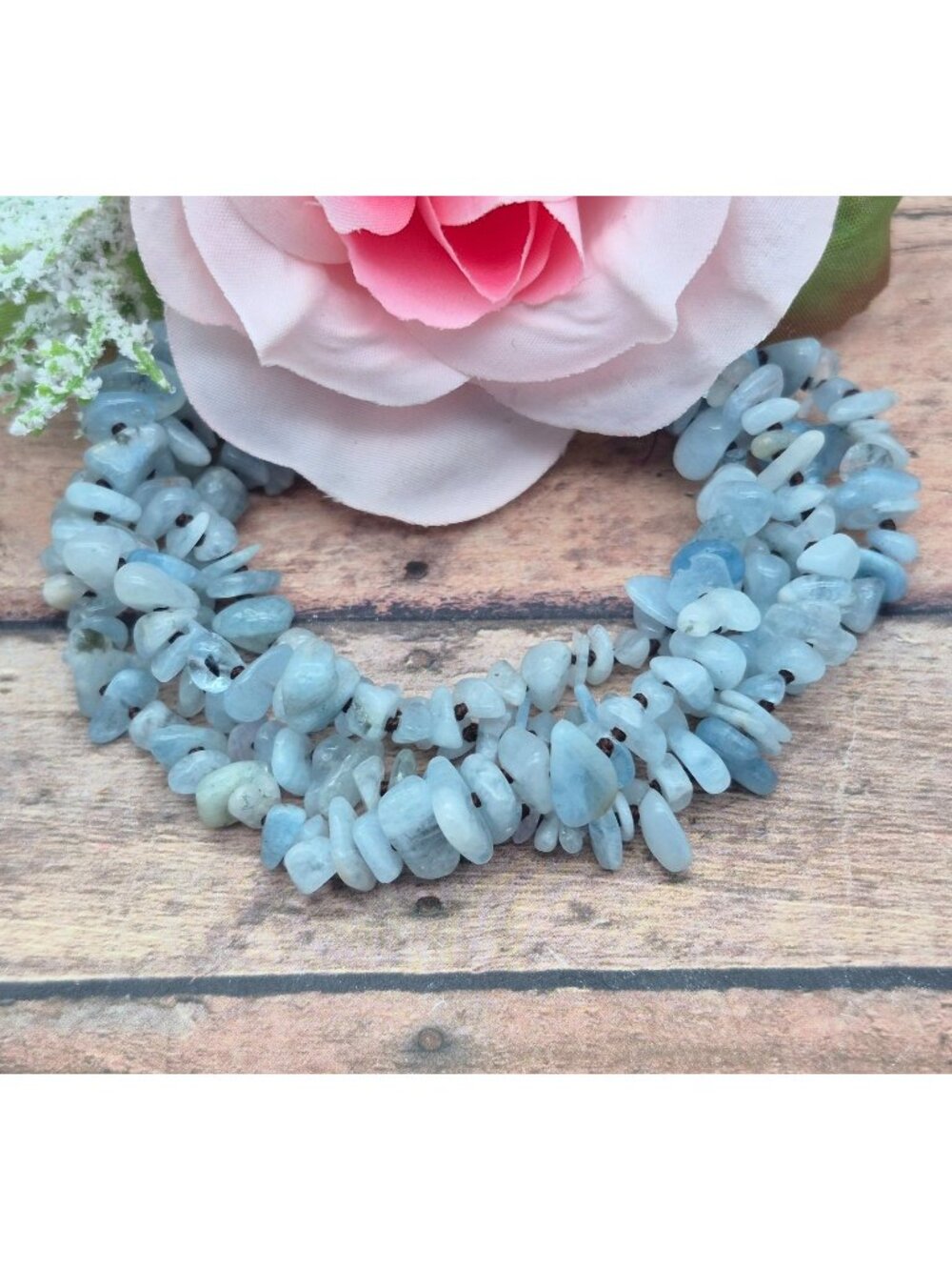 Muti Strand Natural Blue Aquamarine Chip Stone Bracelet Boho Hippie Nature Lover